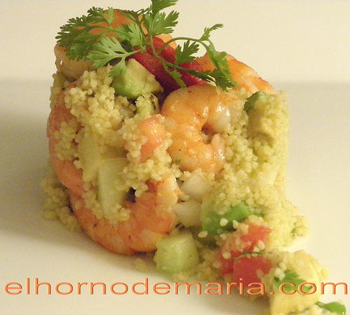Ensalada de Cuscús con Aguacate y Langostinos